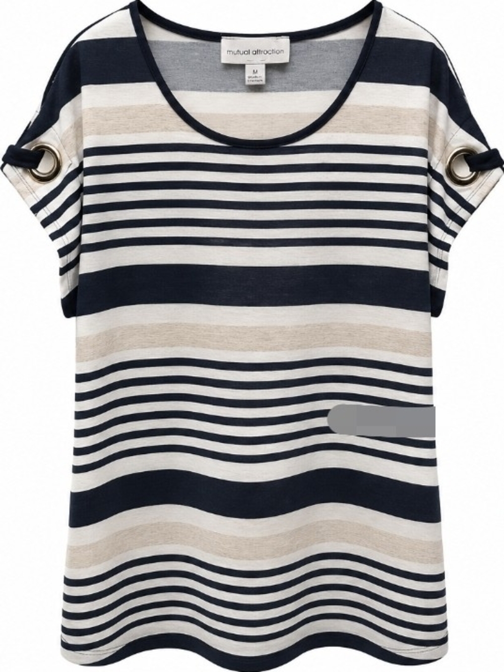 Women's Navy and Cream Striped Short Sleeve Top